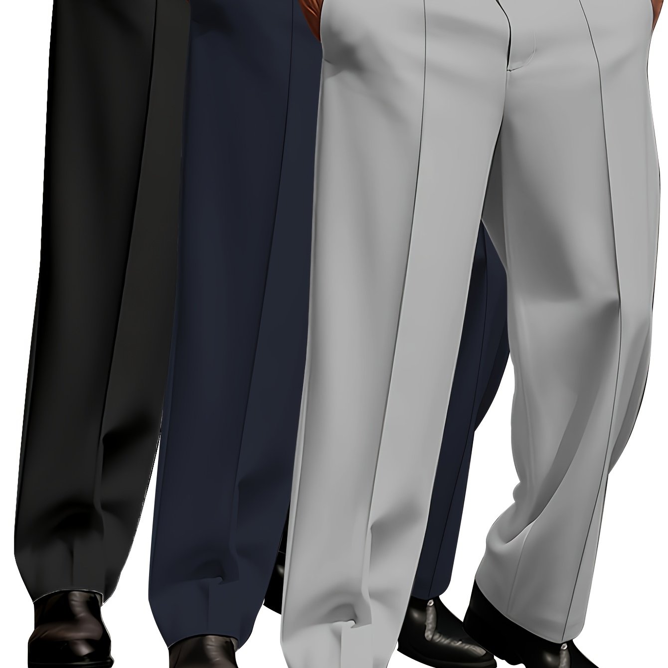 Men's Three-piece, Loose Straight-leg Slacks, Classic Solid Color Matching, Creating A Smart And Casual Style, Adult Daily Wear, High-quality Fabrics