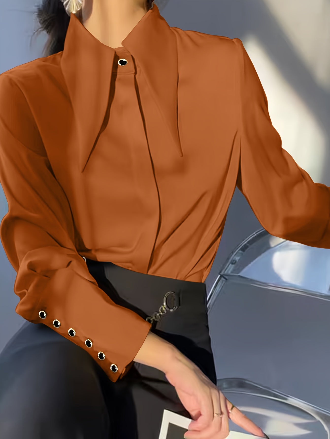 Women's Solid Color Lapel Casual Long Sleeve Shirt