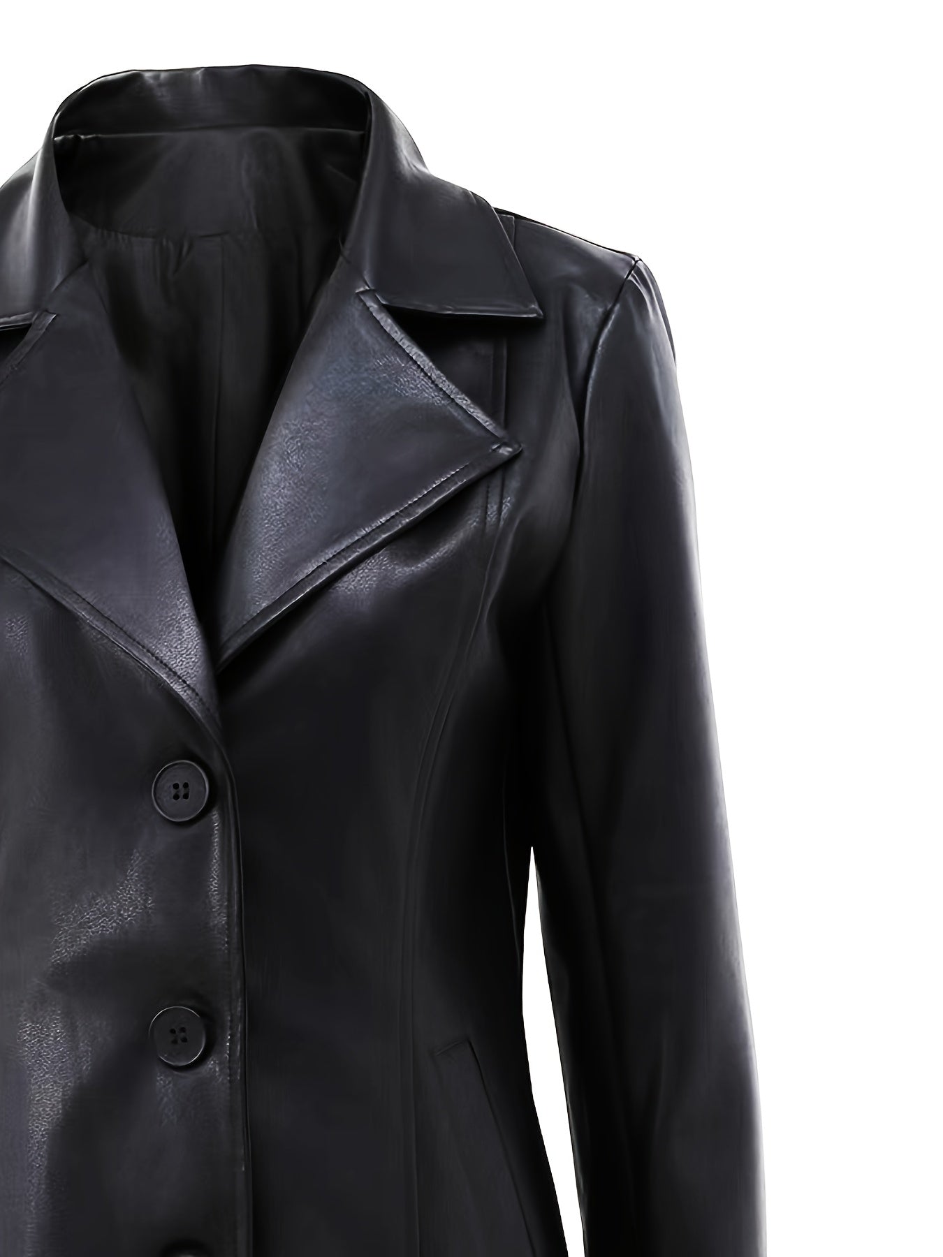 Leather Women's slim-fit jacket - elegant collar, mid-length outerwear with a single-button front closure, A-line cut, umbrella-shaped hem, suitable for casual and professional wear all year round, long sleeves
