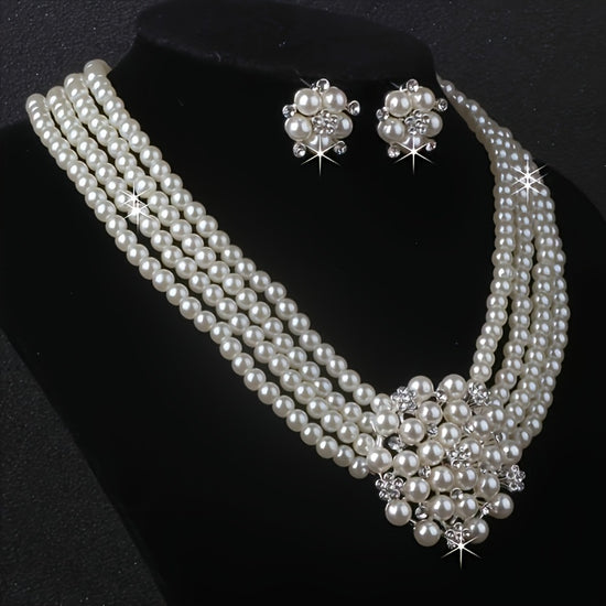 Bridal Jewelry Beads Necklace, High End And Luxurious, One Necklace+one Pair Of Earrings, Wedding Dress Accessories, Stage Performance, Evening Party Necklace