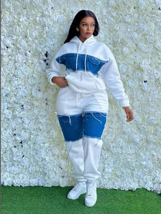 Women'S Turquoise & Blue Color Block Sweatshirt Set - Oversized Retro Streetwear Outfit with Patchwork Sleeveless Top & High-Waisted Pants, Lightweight Spring/Summer Casual Wear, Mesh Panel Design, Easy-Care Color-Blocking fo