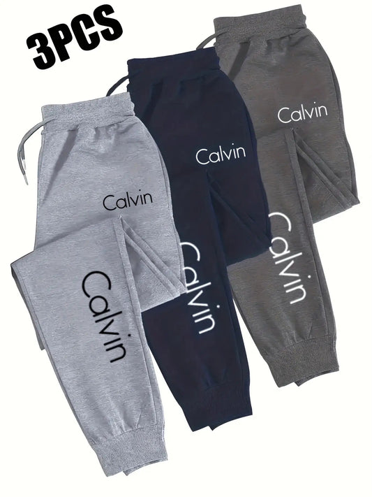 Three piece Men's casual sports pants with elastic waistband and drawstring design, regular fit, pockets and slight elasticity- comfortable sports pants, PLUS SIZE, Lounge Wear, Workout Pants, Sporty Design, Casual Style, Bre