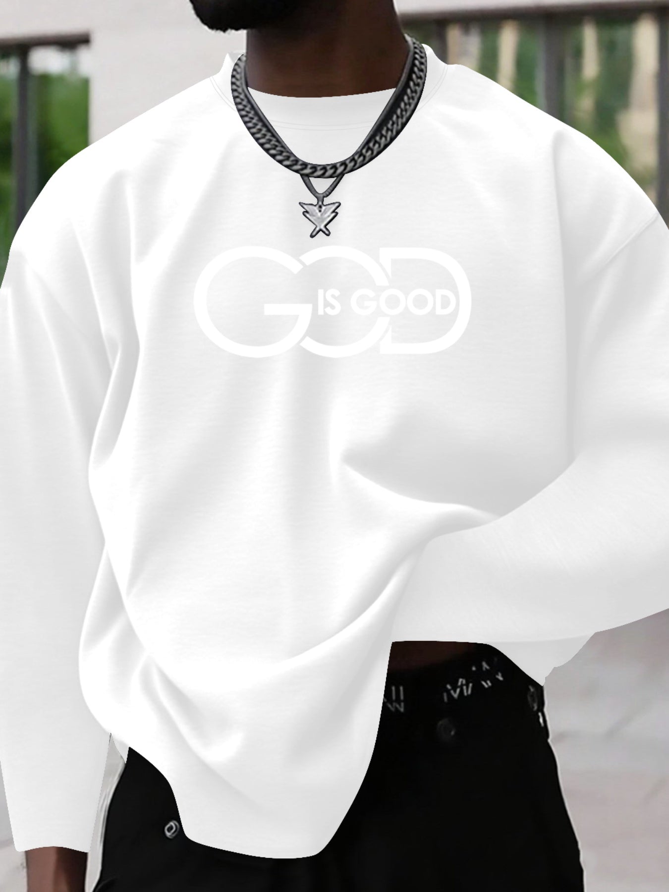 Men's Plus Size "GOD IS GOOD" Graphic Print Long Sleeve T-Shirt - Heather Gray Casual Comfort Fit Round Neck Top for Spring/Fall, Medium Stretch Fabric, PLUS SIZE