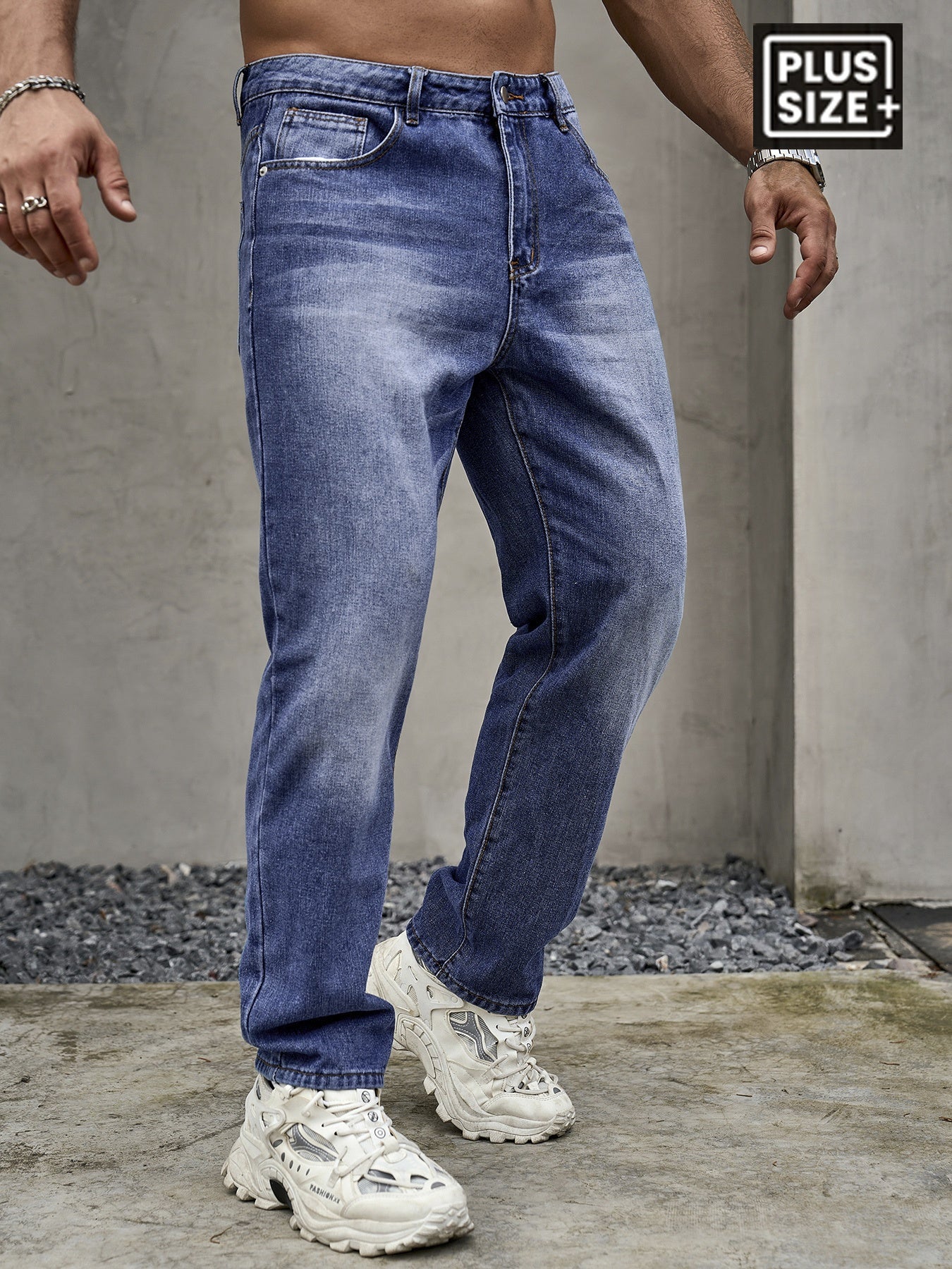 Plus Size Men'S Regular Fit Casual Jeans - Light Blue, Non-Stretch Denim with Button Closure, Pocket Details, All-Season Comfort, Casual Attire Jeans|Straight Leg Jeans|Sturdy Construction, Plus Size Jeans