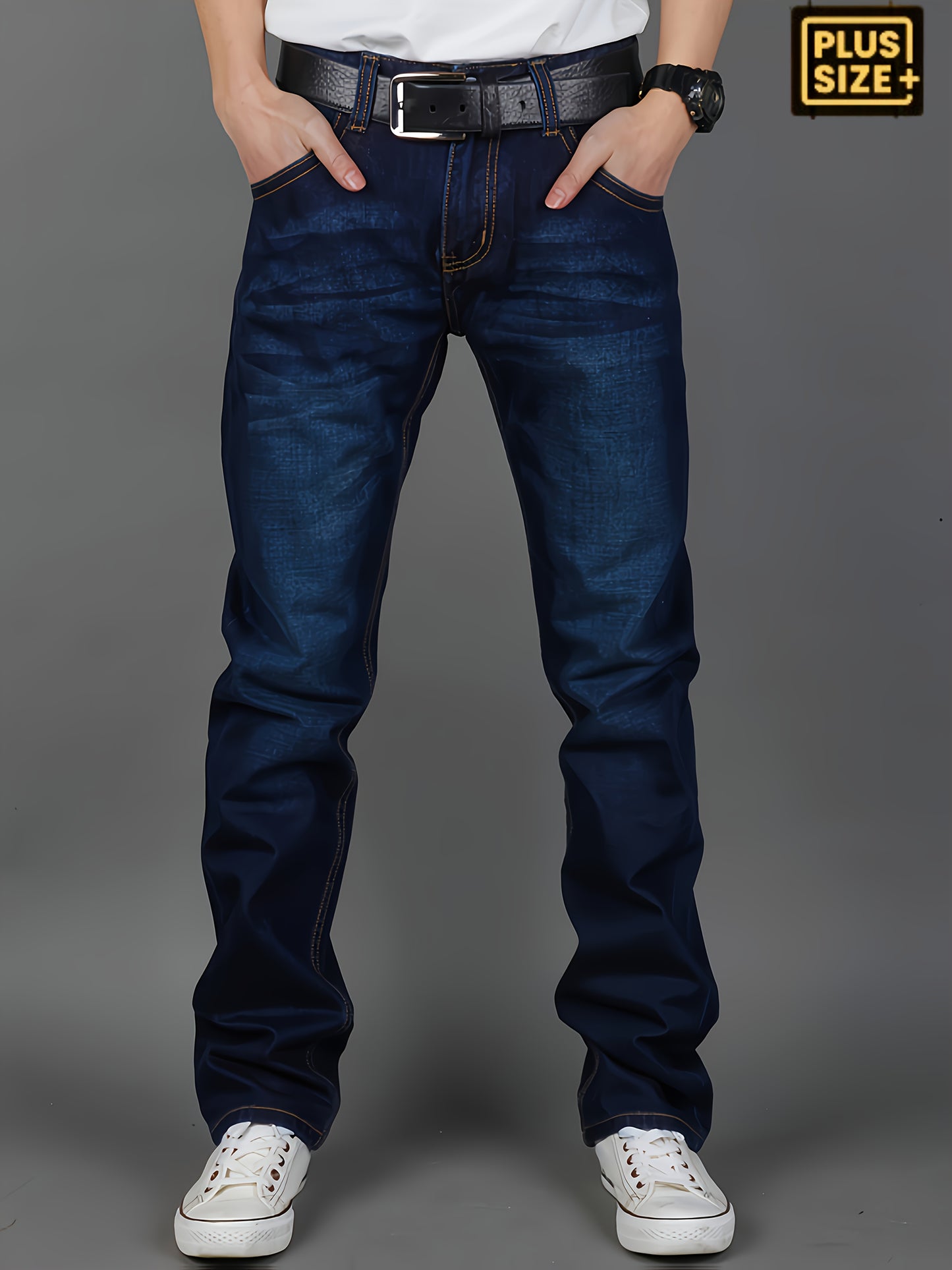 Plus Size Men's Jeans, Fashion Design Style, Comfortable Casual Long Pants for All Seasons, Stretch Straight-Leg Trousers, Simple Versatile Business Pants, PLUS SIZE